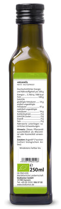 Arganöl bio 250 ml Nährwerte