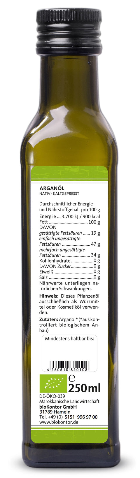 Arganöl bio 250 ml Nährwerte