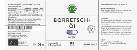 Borretschöl Kapseln bio Verzehrempfehlung 180 Stück 