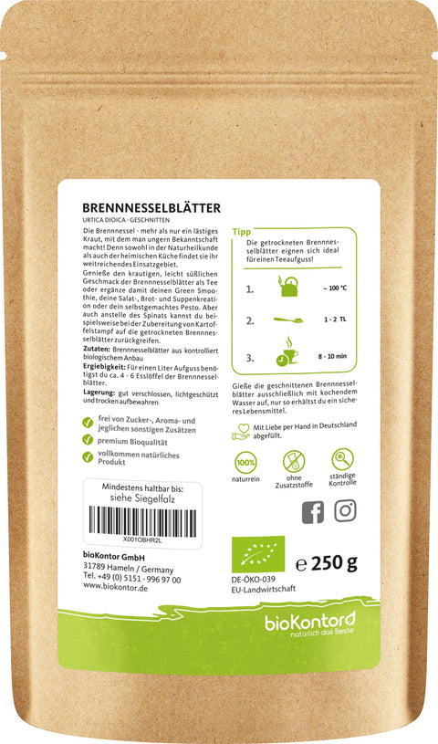 Brennnesselblättertee 250 g Verzehrempfehlung