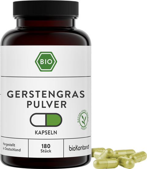 Gerstengraspulver Kapseln bio vegan in PET-Dose UV-geschützt