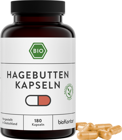 Hagebuttenpulver Kapseln bio vegan in PET-Dose UV-geschützt 180 Stück