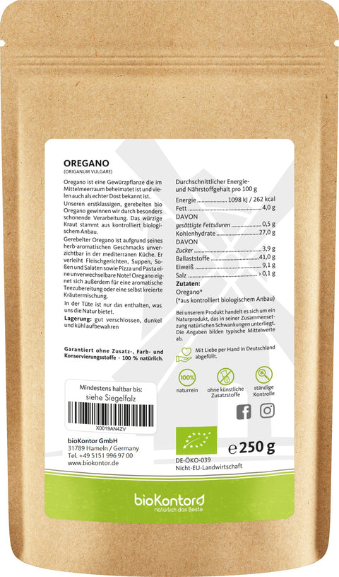 Oregano gerebelt bio Verwendung und Nährwerte 250 g