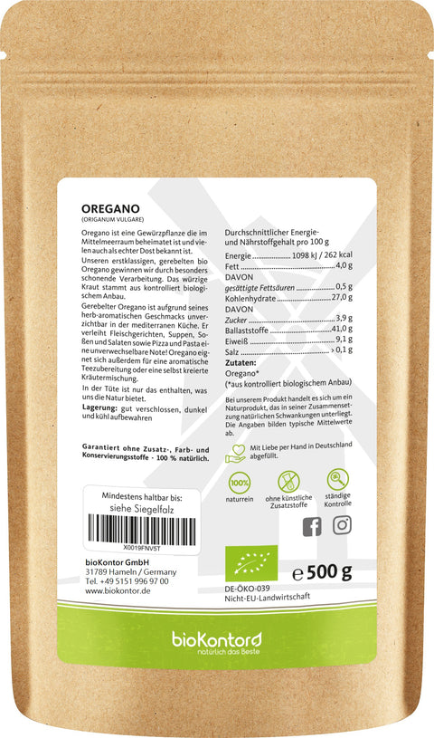 Oregano gerebelt bio Verwendung und Nährwerte 500 g