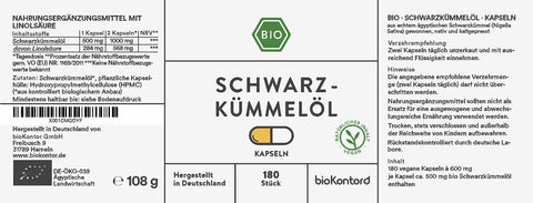 Schwarzkümmelöl Kapseln bio vegan Verzehrempfehlung Inhaltsstoffe Linolsäure