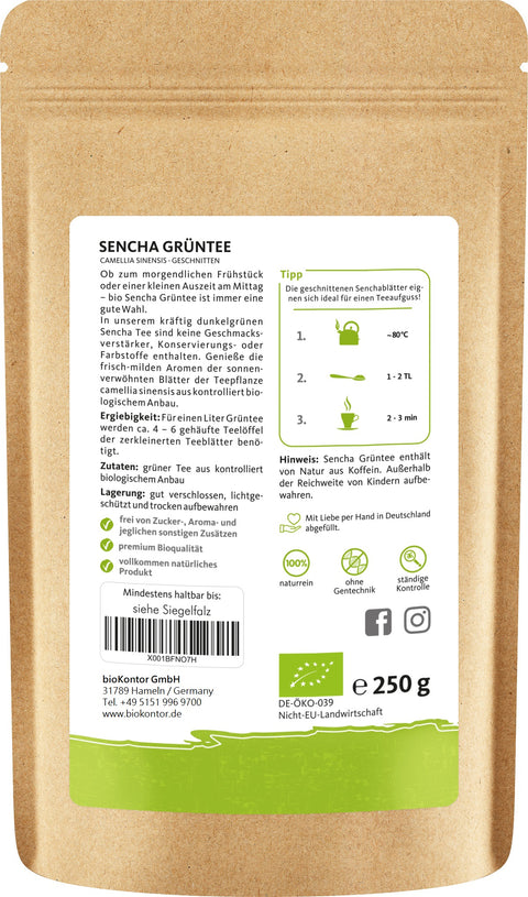 Sencha Grüntee bio Zubereitung und Verzehrempfehlung 250 g
