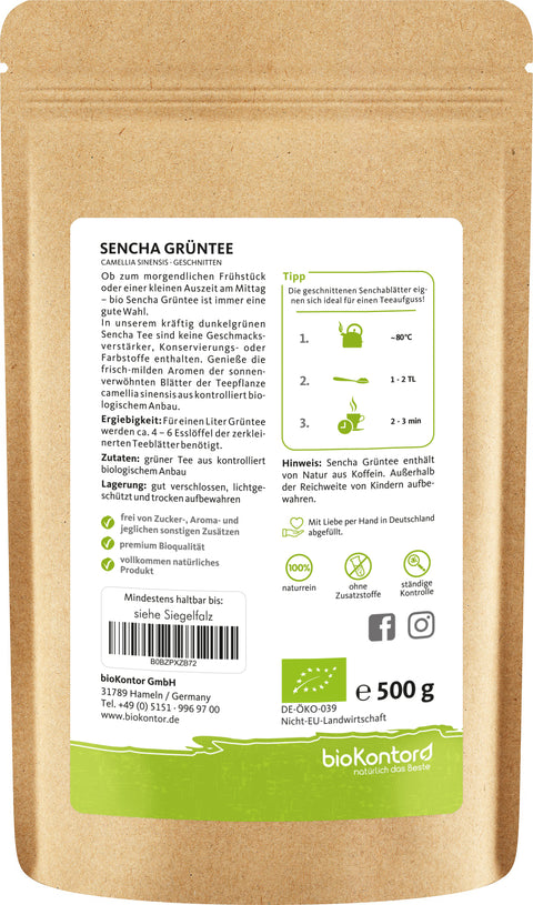 Sencha Grüntee bio Zubereitung und Verzehrempfehlung 500 g
