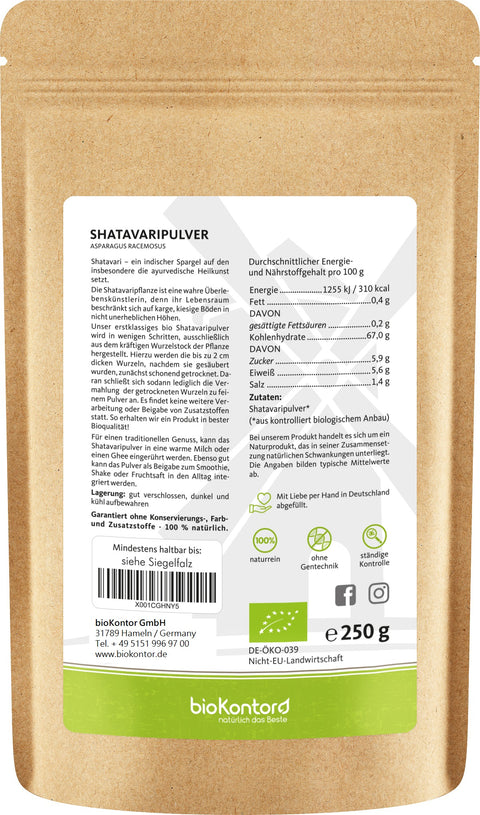 Shatavari Pulver bio Ayurveda Nährstoffe 250 g