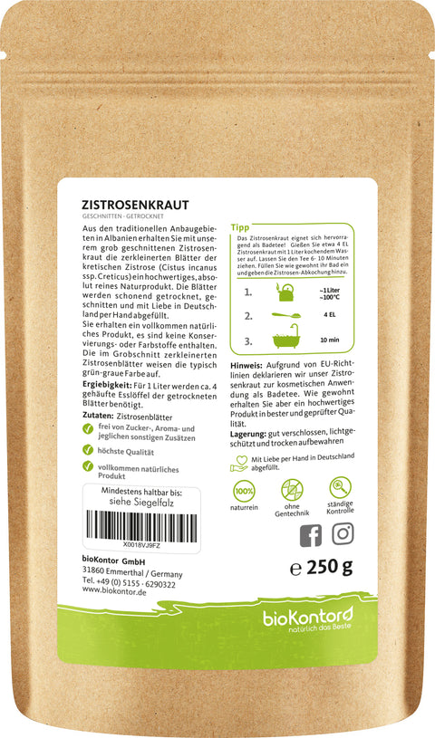 Doypack Zistrosenblätter 250 g, Zubereitung Sitzbad
