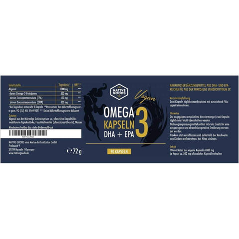 Omega 3 Kapseln mit DHA und EPA aus Algenöl - vegan - [konventionell!] - native goods